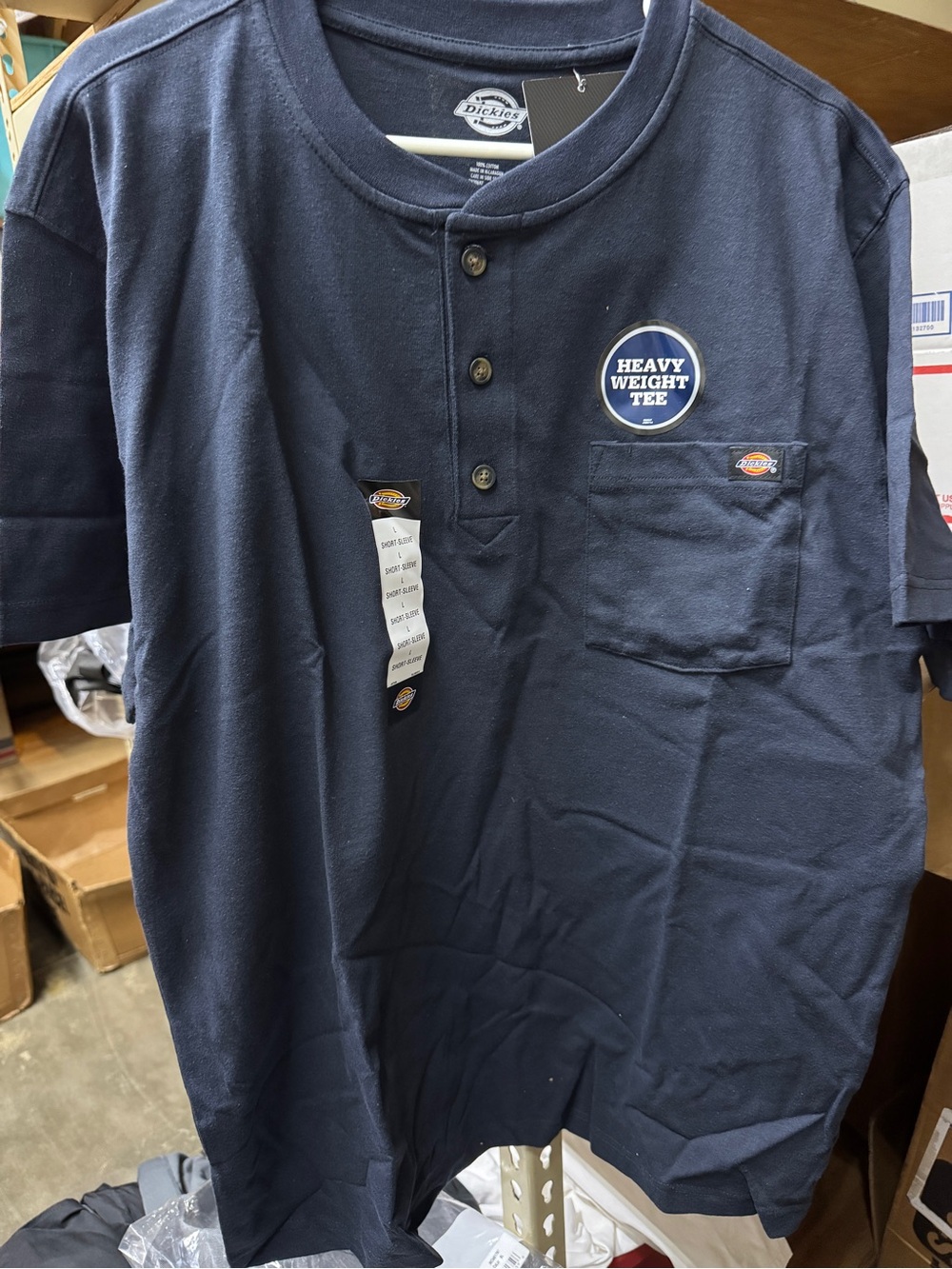 Dickies Navy Short Sleeve Henley Pocket Tee- size L. NWT